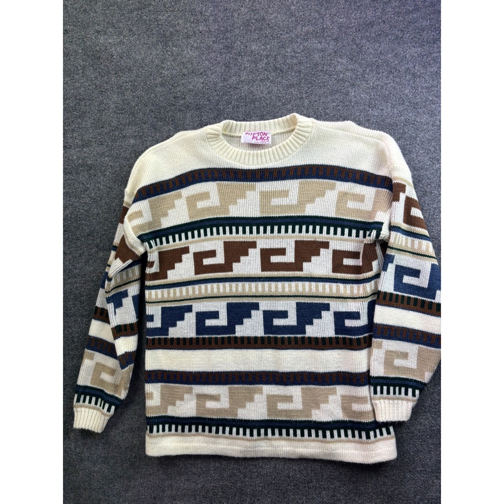 VNTG Clifton Place Sweater Mens 38 Geometric Southwestern Knit Crew Neck Cosby